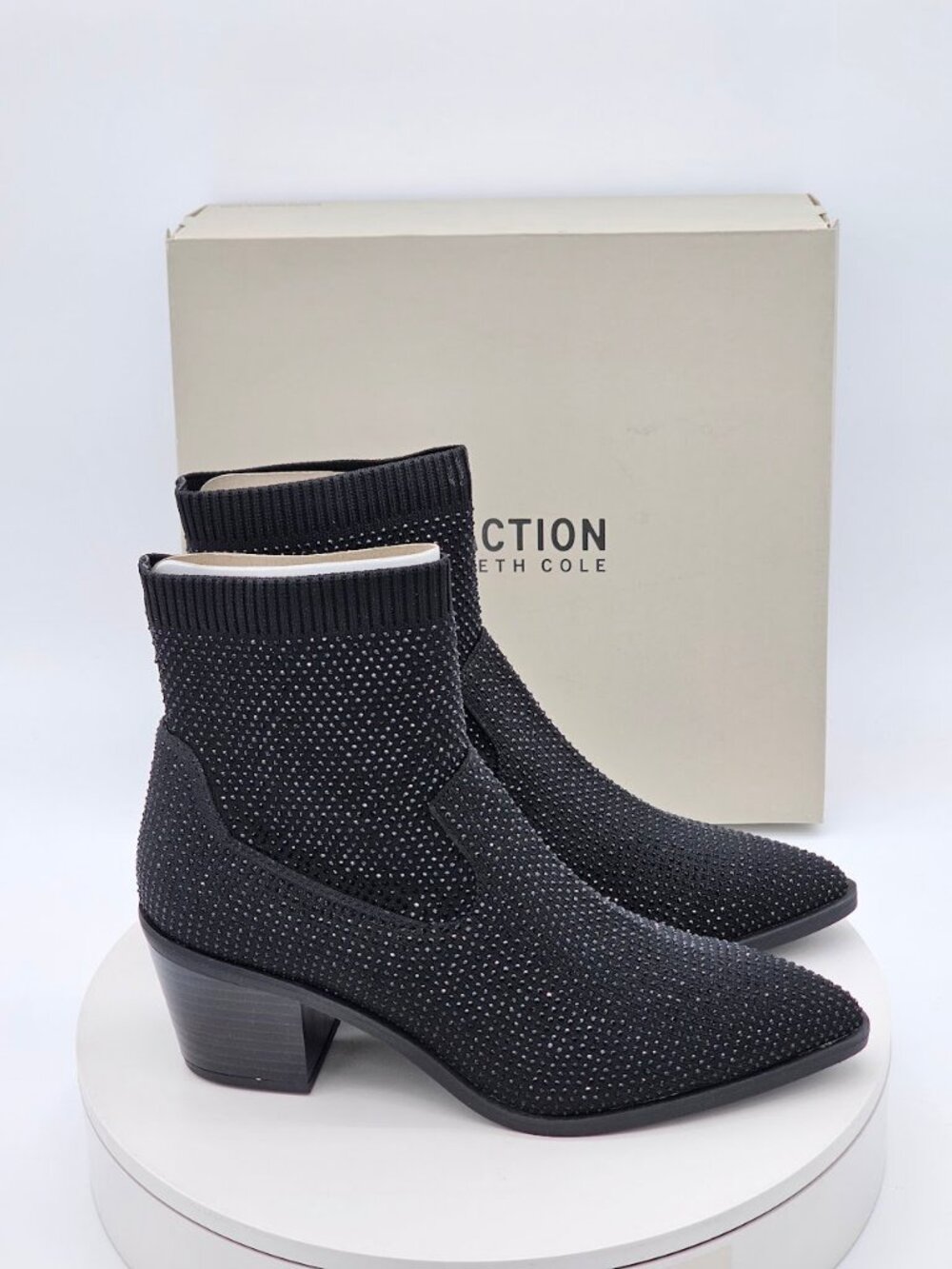 Kenneth Cole Reaction Jess Black Rhinestone Knit Ankle Boots Women’s 8 M - Picture 2 of 11